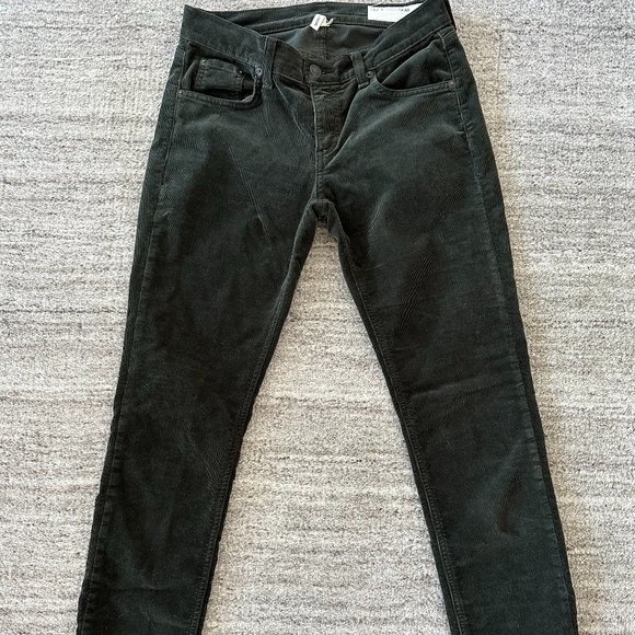 Rag and Bone Skinny Corduroy Pants, Dark Olive, Size 26 - Picture 1 of 3
